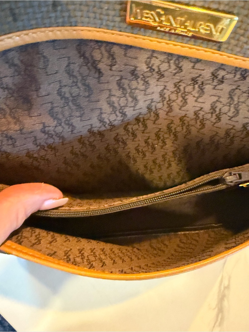 Yves Saint Laurent Brown Canvas Envelope Crossbody with Tan Trim - Picture 8 of 8